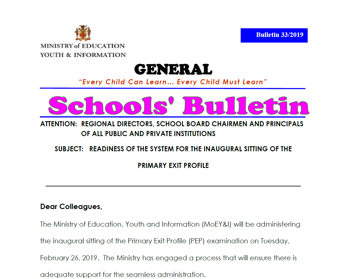 Bulletin 33-2019-Readiness of the System for the Inagural sitting of the PEP