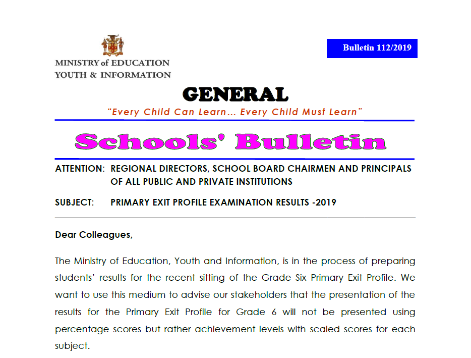 Bulletin 112-2019-Primary Exit Profile Examination Results -2019
