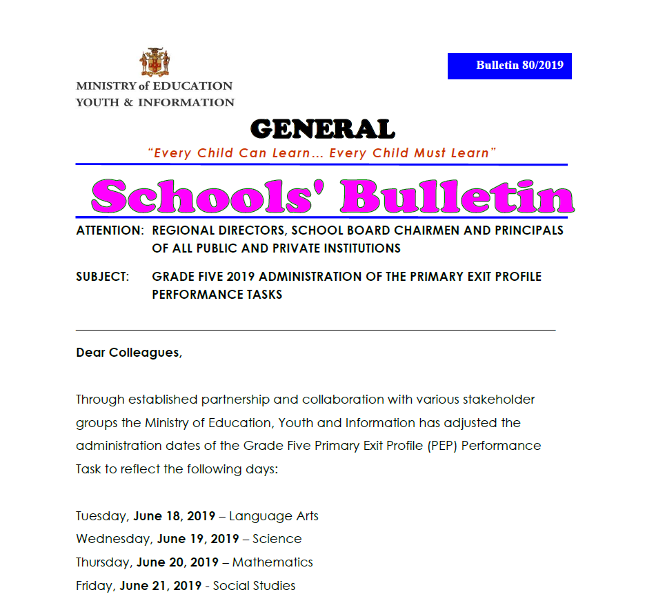Revised Bulletin 80-2019-Grade 5 Administration of Performance Tasks